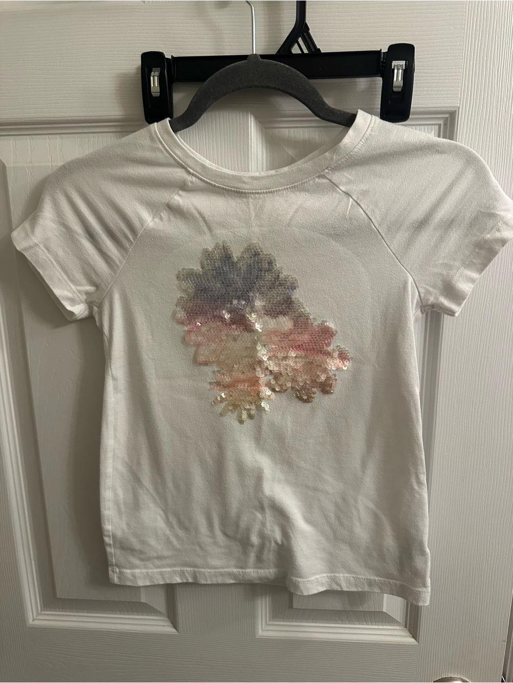 Cat & Jack Size M 7/8 White Sequin Short Sleeve T-shirt Girls